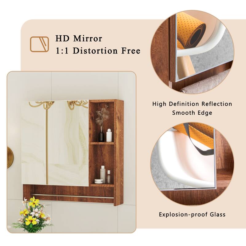 Wall-Mounted Bathroom Mirror Cabinet - Medicine Storage with Shelves & Towel Rack, Over-The-Toilet Design