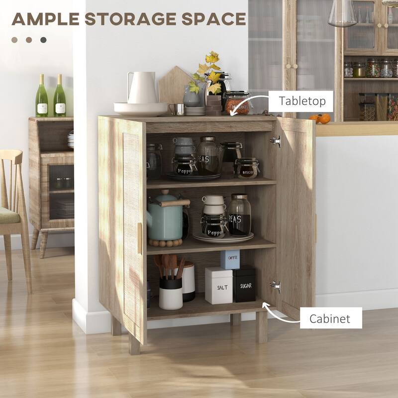 Boho Sideboard Buffet Cabinet with Rattan Doors and Adjustable Shelves, Natural