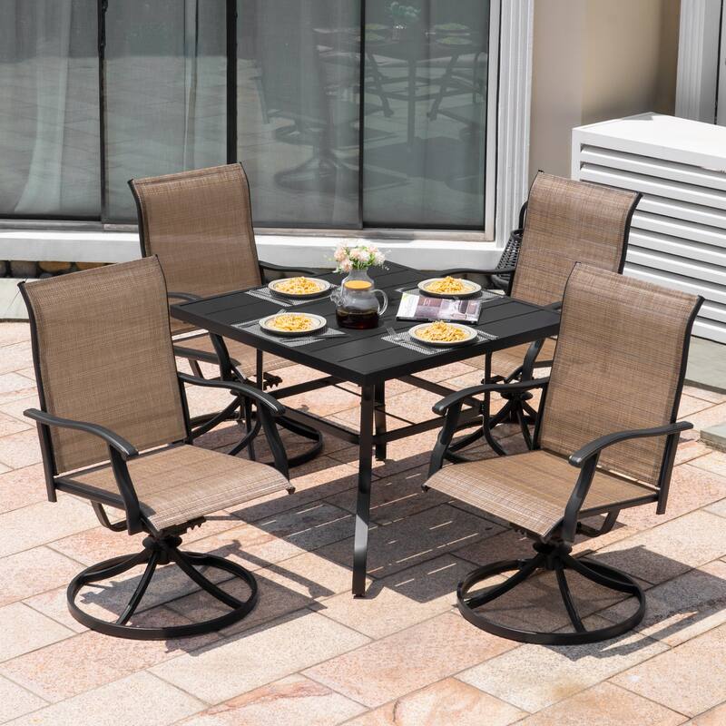 Outdoor 5-Piece Dining Set, Textilene Fabric, Powder-coated Iron Frame