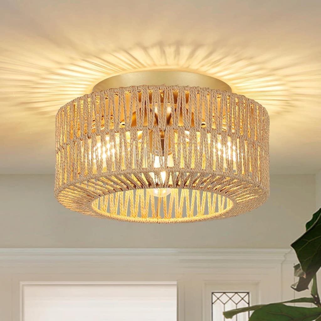 3-Light Farmhouse Rattan Ceiling Light