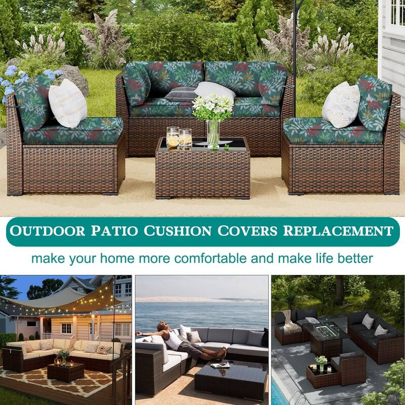 Outdoor Patio Cushion Covers Replacement, Waterproof Furniture Cushion Slipcovers, for Wicker Rattan Sectional Couch Chair