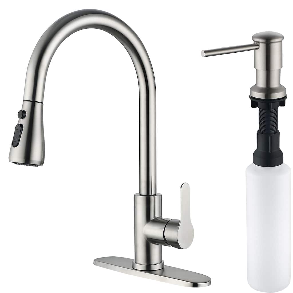 Single-Handle Pull-Down Sprayer Kitchen Faucet with Soap Dispenser