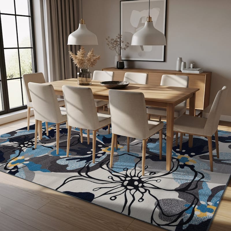 World Rug Gallery Modern Floral Non-Slip Area Rug