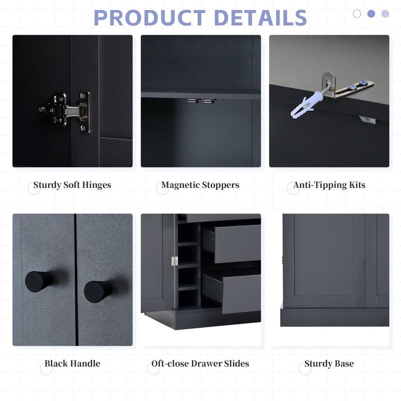 77 Inch Tall Kitchen Pantry Cabinet, Shaker Style Storage with Adjustable Shelves, Drawers, Door Shelves and Wine Racks