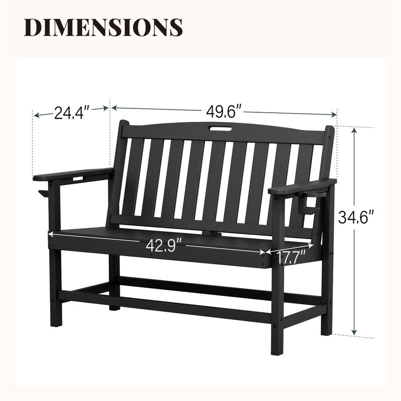 MAISON ARTS 50 Inch HDPE Outdoor Bench, All Weather 2 Seat Garden Bench with Reinforced Support Structure