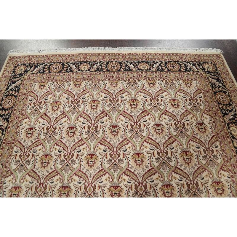 Vegetable Dye Floral Oriental Kashan Wool/ Silk Area Rug Hand-knotted - 8'1" x 10'8"