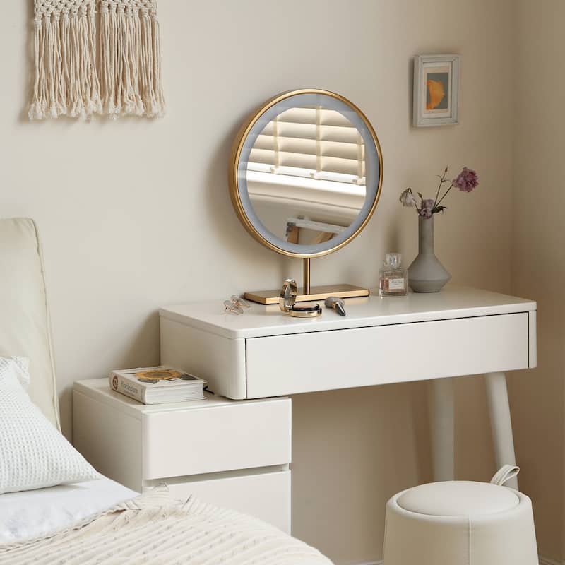 Christopher Knight Home - Claire Solid Wood Vanity Table with Storage Drawers and Matching Stool, Compact 80cm Design