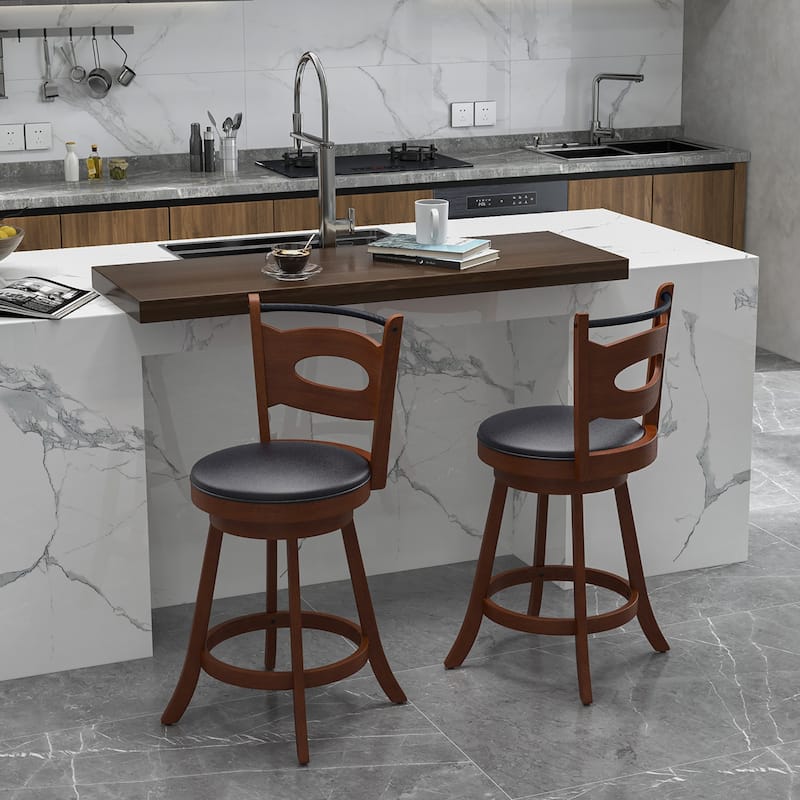 Costway Set of 2 Bar Stools Swivel Dining Chairs Solid Rubber Wood