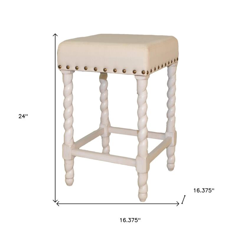 Backless Upholstered Square Seat Bar Stool with Nailhead Trim and Solid Wood Frame for Kitchen Bar Island