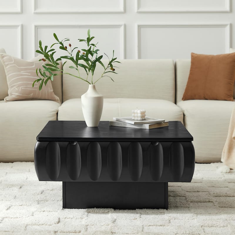 Square Lift-Top Coffee Table with Solid Wood Frame and Hidden Storage