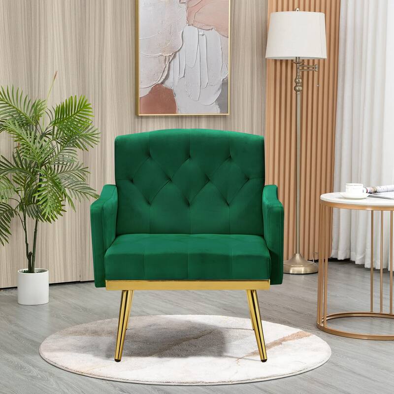 Velvet Accent Chair, Comfy Tufted Upholstered Armchair, Gold Legs - 28.7“W