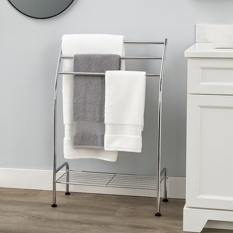 Freestanding Curved 3 Towels Stand with Shelf Chromed Metal - 22 5/8 L x 9.80 W x33.50 H