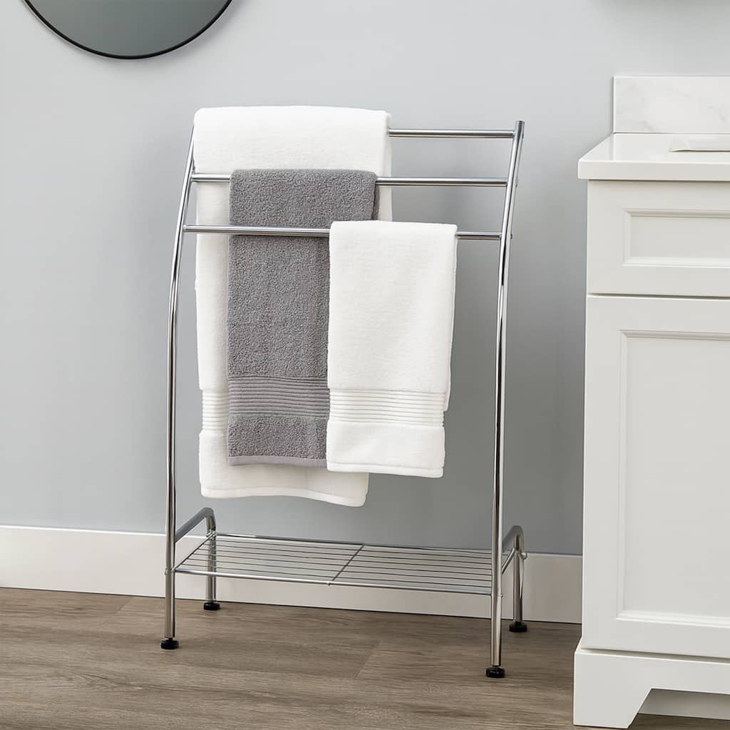 Freestanding Curved 3 Towels Stand with Shelf Chromed Metal - 22 5/8 L x 9.80 W x33.50 H