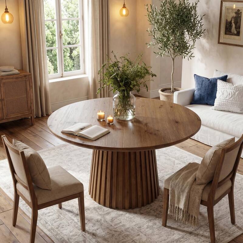 Solid Wood Dining Table, 47.3'' Round Kitchen Table for 4-6 People