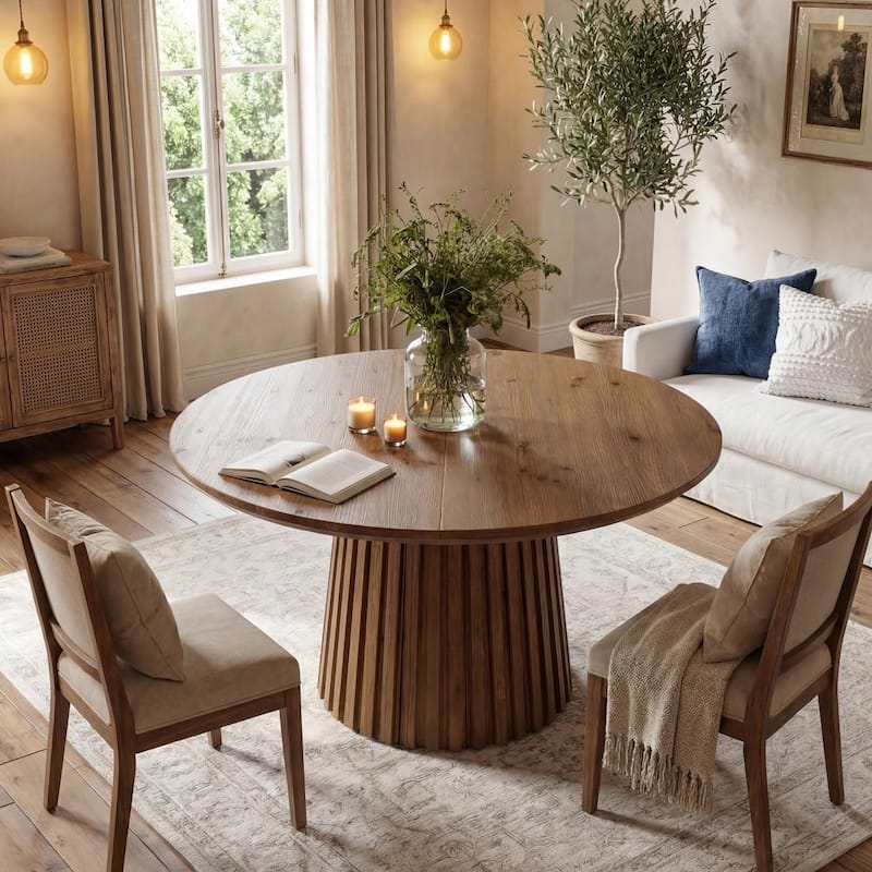 Solid Wood Dining Table for 4-6 People, 47.3'' Round Kitchen Table - Brown