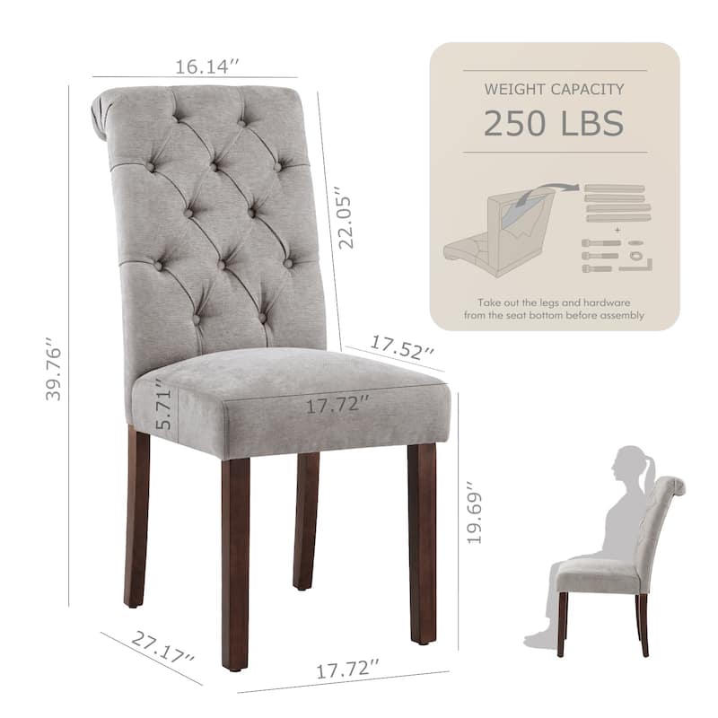 Tufted Parsons Dining Side Chairs ,Upholstered Fabric Dining Chairs Kitchen Chairs with Padded Seat(Set Of 2) - set of 2