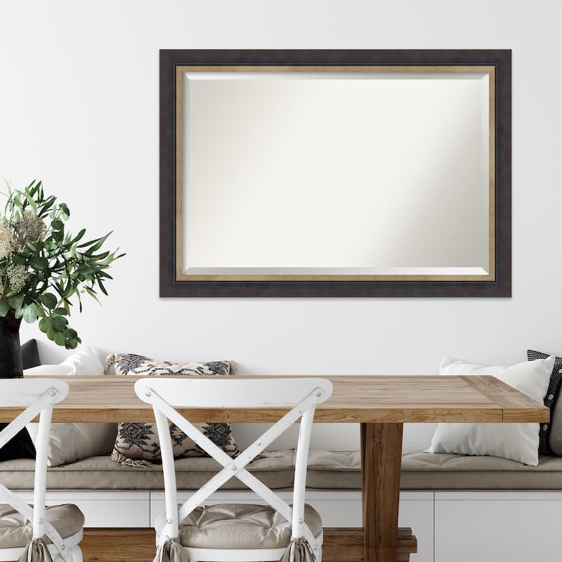 Hammered Charcoal Tan Beveled Wood Framed Wall Mirror - Hammered Charcoal Tan
