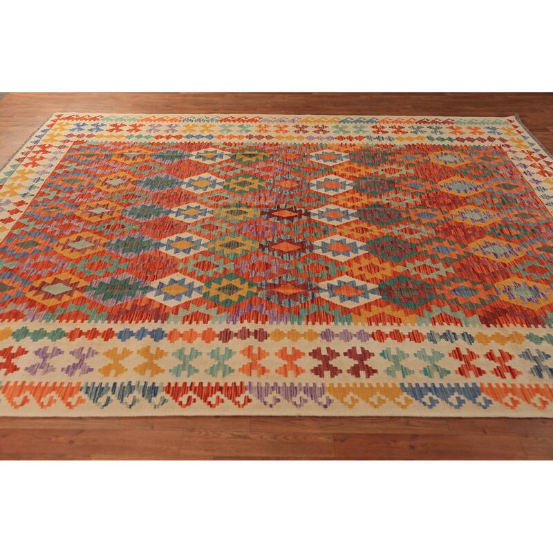 Reversible Kilim Oriental Area Rug Hand-Woven Wool Carpet - 8'1" x 10'4"