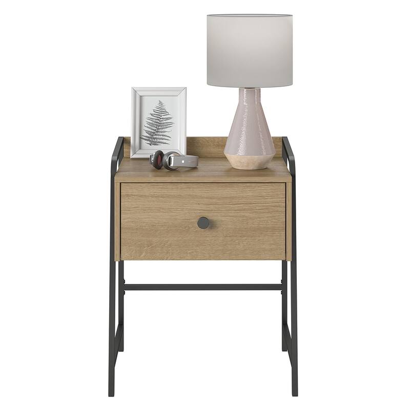 Rustic Nightstand with Drawer and Industrial Metal Frame