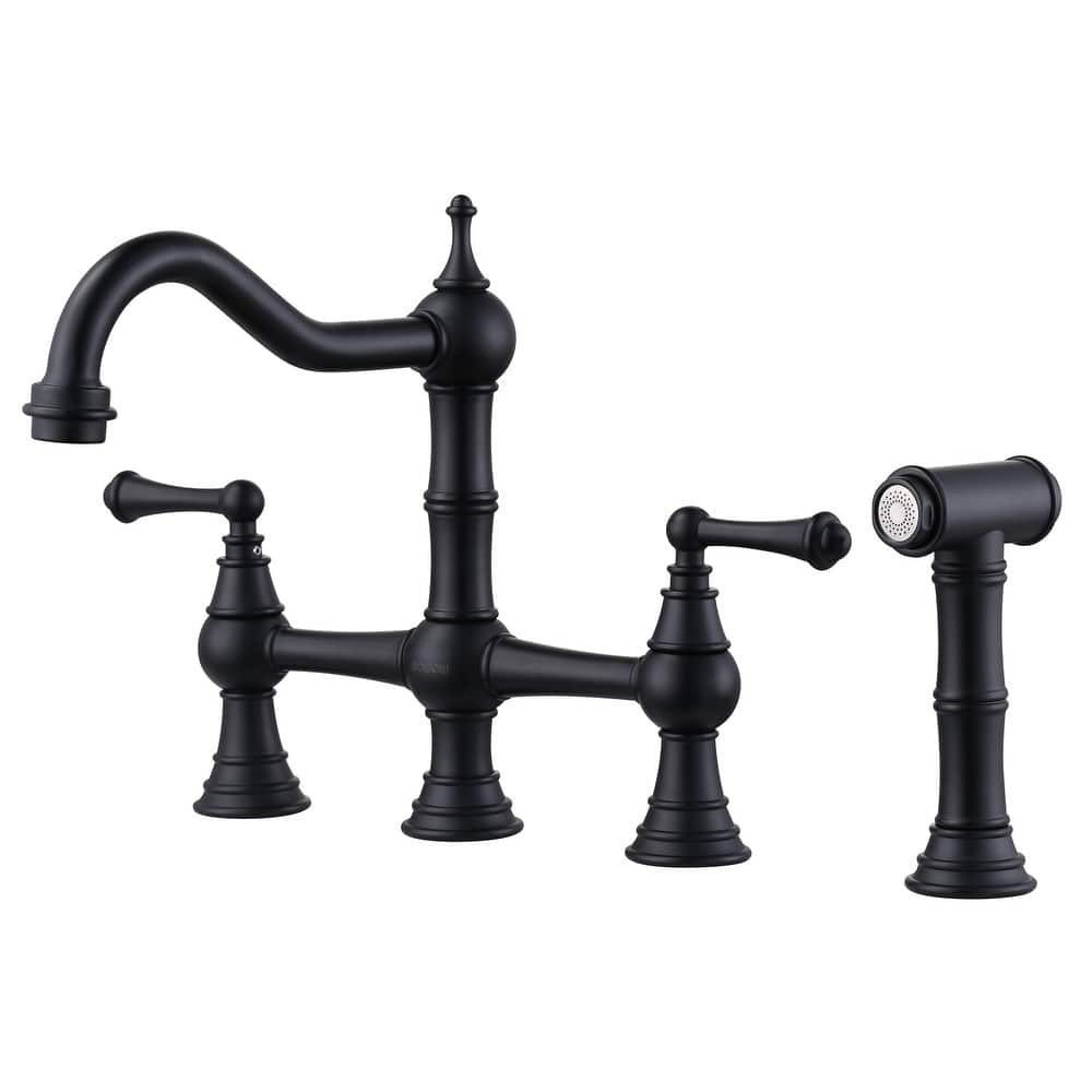 WOWOW Double Handle Bridge Kitchen Faucet with Side Sprayer
