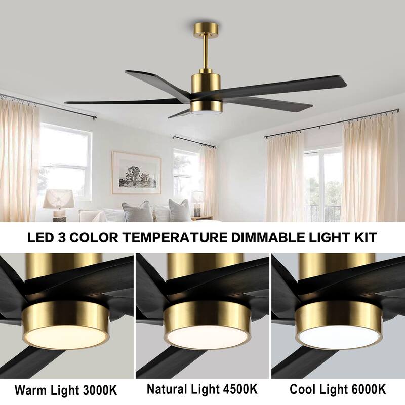 WINGBO 72" Ceiling Fan with Lights, 5 Reversible Blades, Ultra Quiet 6-Speed DC Motor...