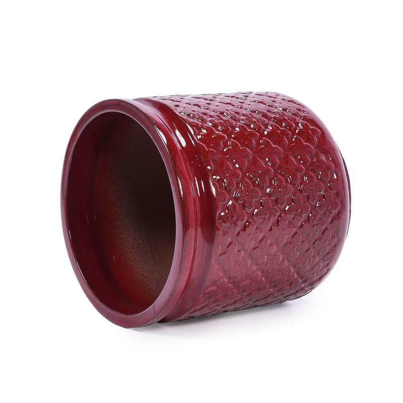 Set of 3 Handmade Ceramic Planters, Diamond, Pattern Breathable Clay