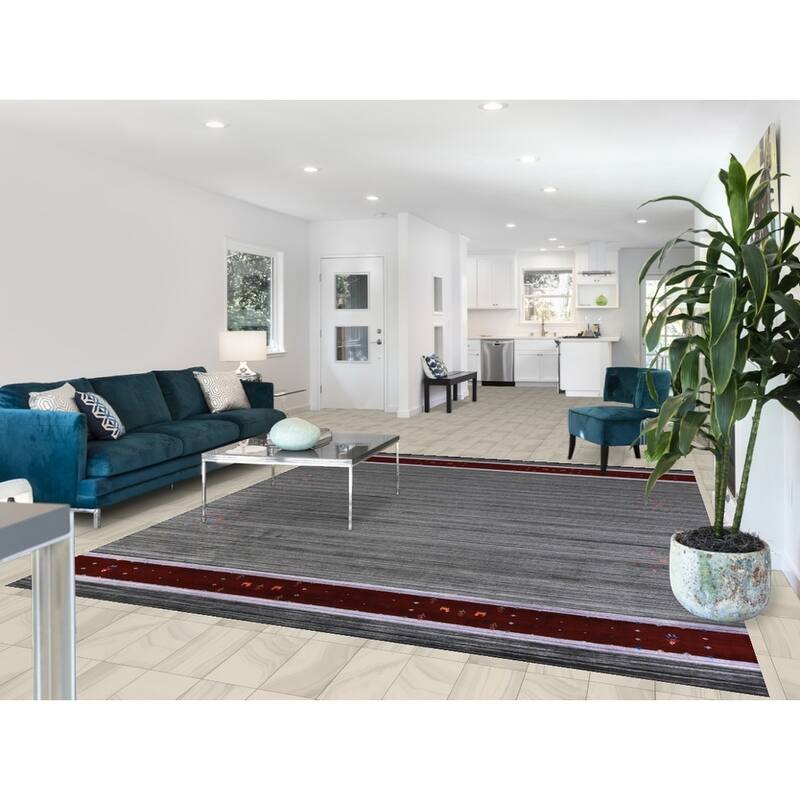 Hand Knotted Oriental 100% Wool Carpet Tribal Tribal Greys & Charcoal Gabbeh Area Rug - 10' 1'' X 8' 3''