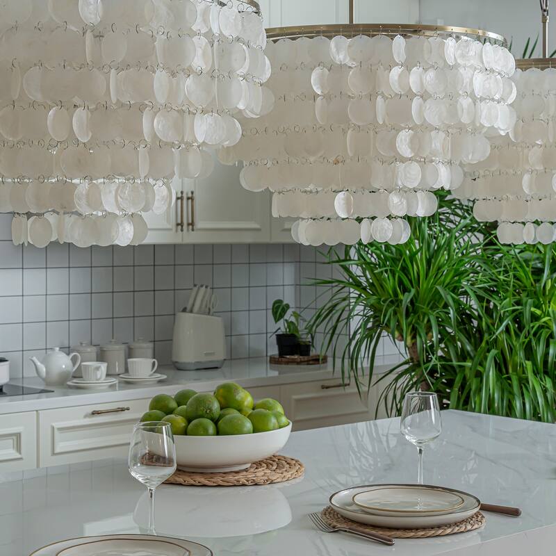 3/6-Lights Unique Tiered Bronze Capiz Chandelier with Seashell Accents