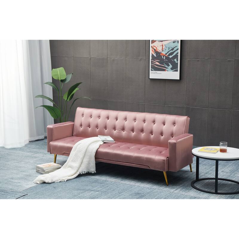 Rose Sofa Bed with Golden Metal Legs, Solid Wood+MDF, 75x32x29 inches