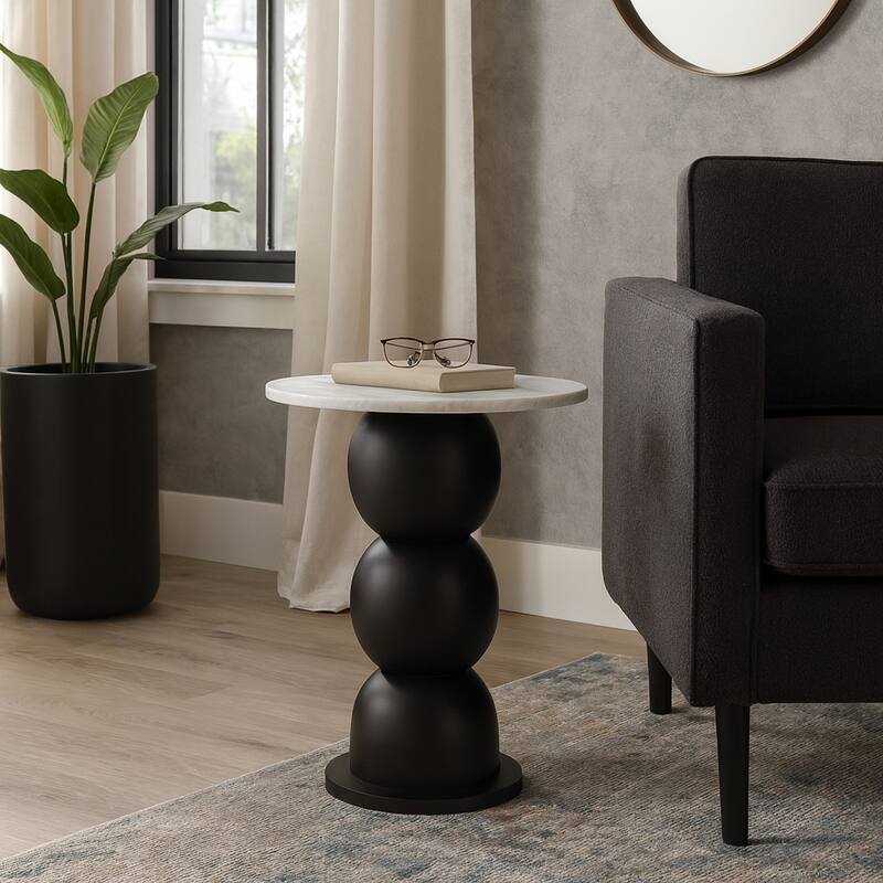Marble Top Wood Bubble Base Modern End Table - White, 21 in. - 18" x 18" x 20.5"