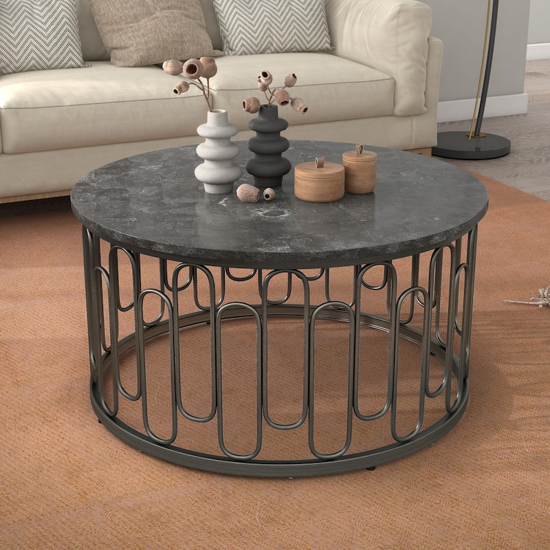 Lars Modern Round Coffee Table with Marble Top, Metal Legs, Sturdy Decorative Metal Base by Furniture of America