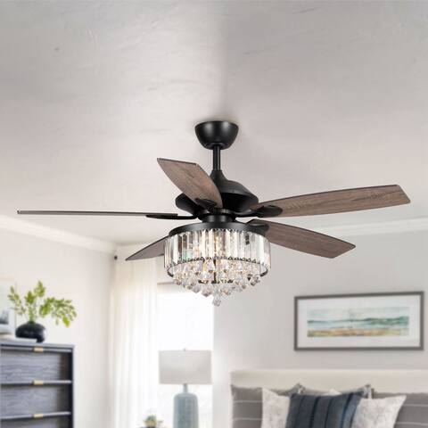 52" Industrial Wood 5-blade Crystal Ceiling Fan with Remote