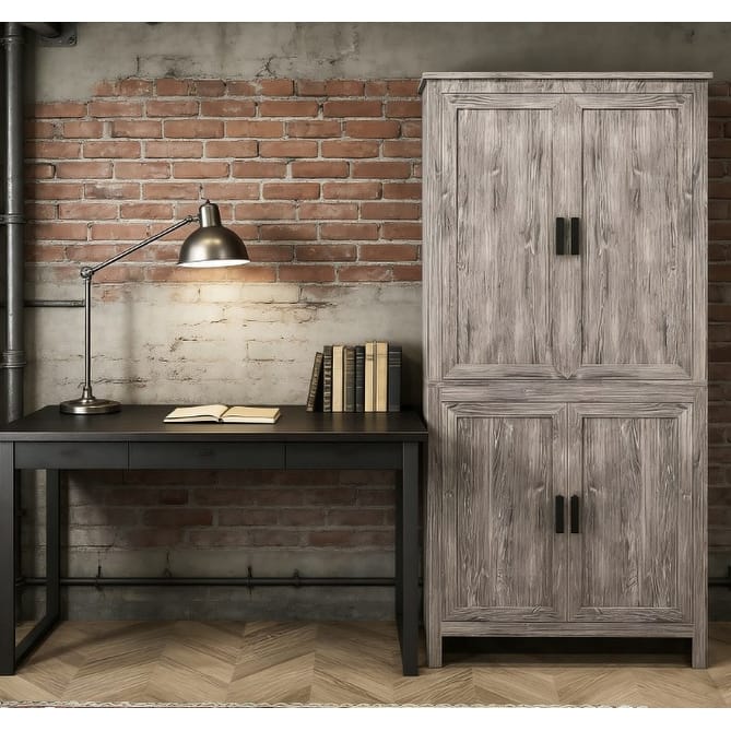 Rossetta Contemporary Chic Freestanding Kitchen Pantry Storage Cabinet with Adjustable Shelves and Back Anti-tipping Strap - Grey