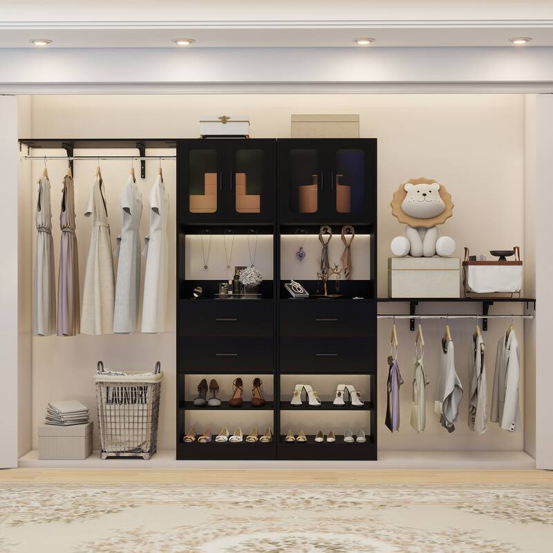 Rackcog Closet System with Doors and Drawers, Storage Organizer with DIY Shelving for Walk-in Closet