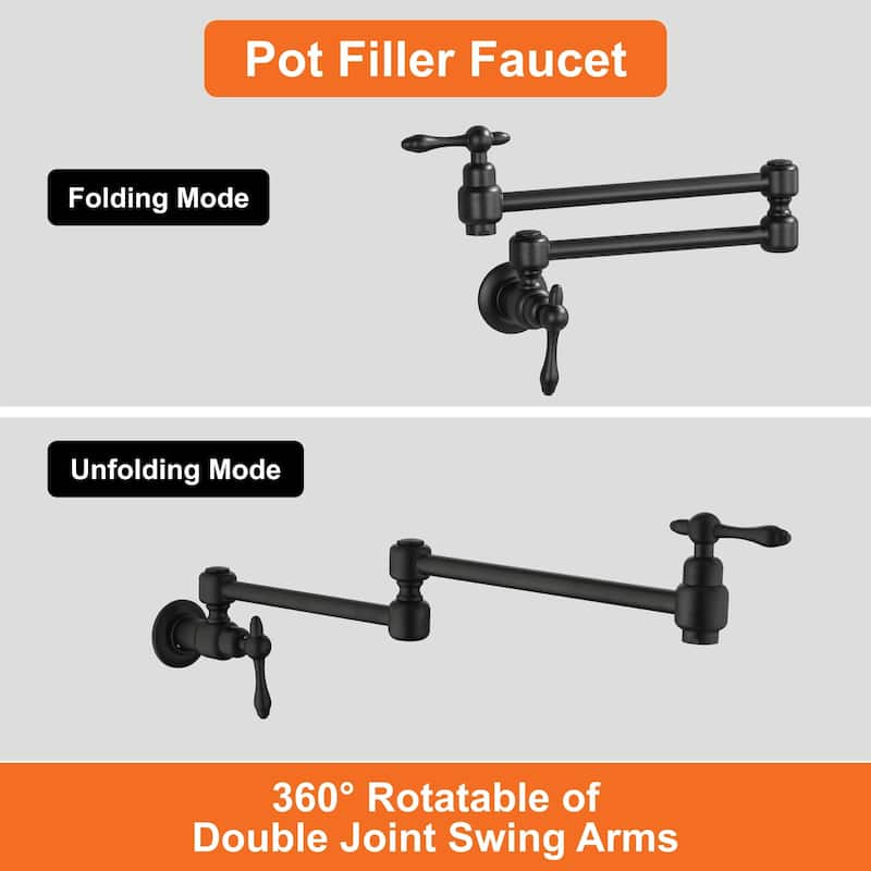 Pot Filler Faucet Commercial Wall Mount Kitchen Sink Faucet Modern Folding Stretchable Double Joint With Single Hole Two Handles