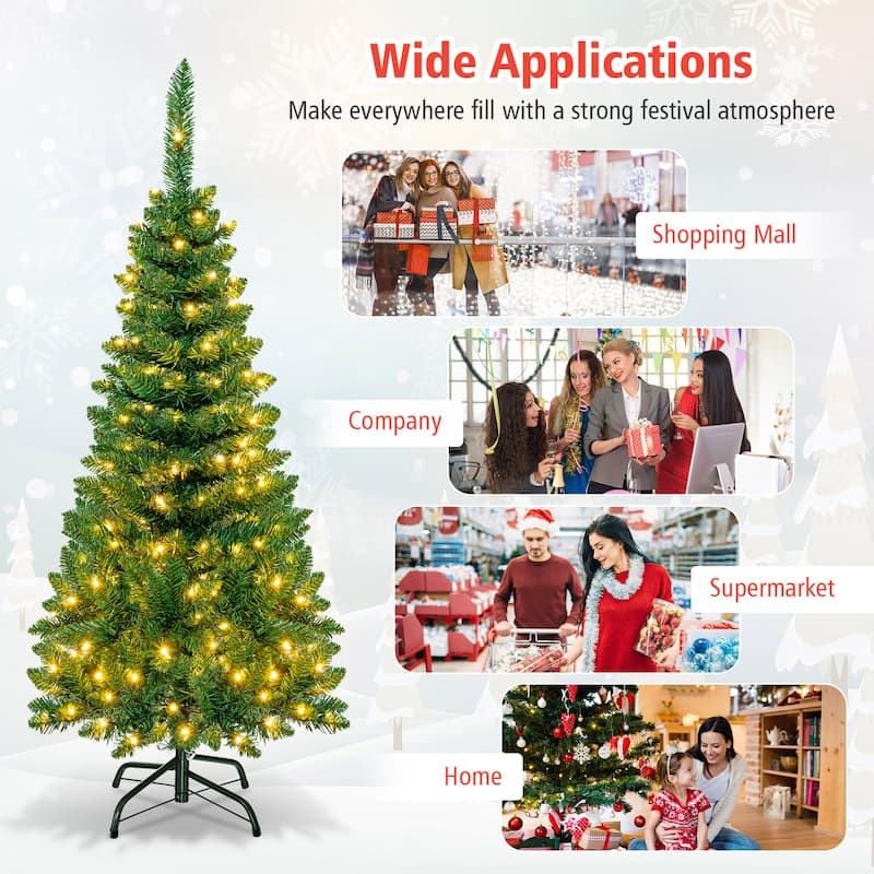 Gymax 4.5ft Pre-Lit Pencil Christmas Tree Traditional Indoor - See Details