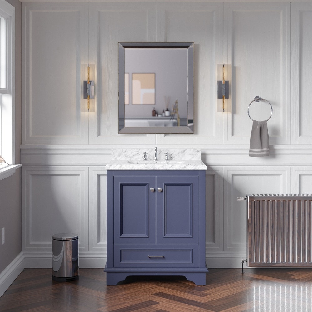 KitchenBathCollection Nantucket 30" Bathroom Vanity with Carrara Marble Top