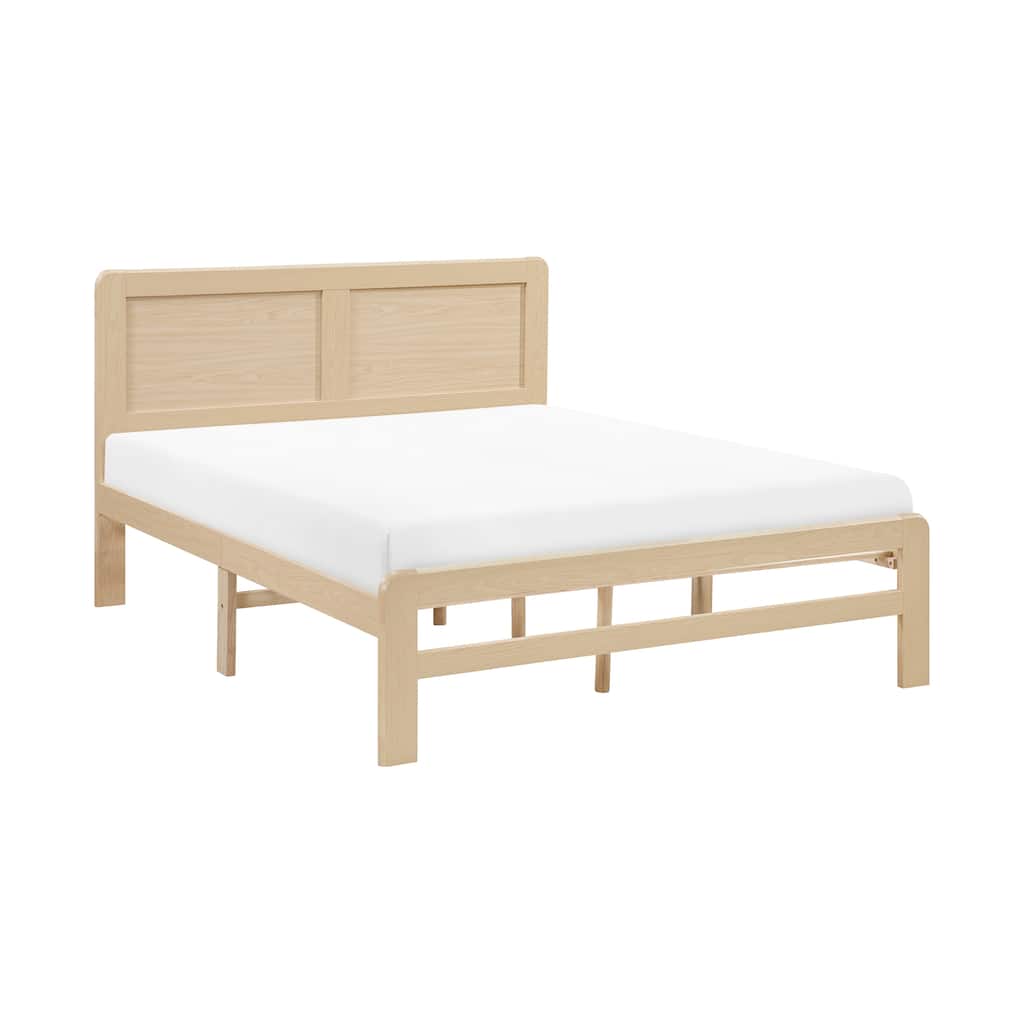 Contemporary Natural Finish Queen Size Platform Bed Frame with Headboard