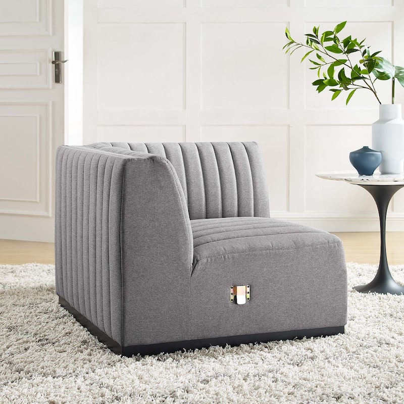 Conjure Channel Tufted Upholstered Fabric Right Corner Chair - Black Light Gray