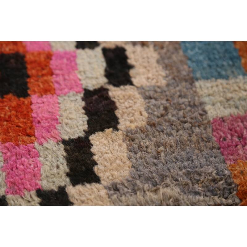 Checkered Moroccan Oriental Runner Rug Handmade Tribal Wool Carpet - 2'10" x 12'8"
