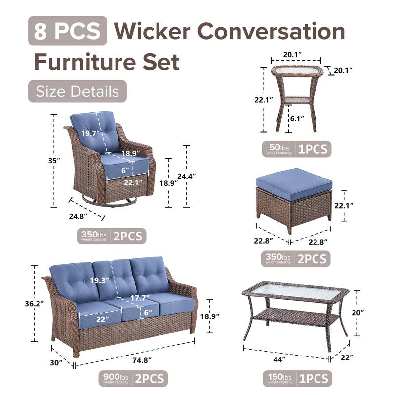 Gymojoy 9-Piece Wicker Patio Furniture Set, 6-inch Thick Cushioned & UV-Resistant, Outdoor Sofa & Chiar Set for Garden