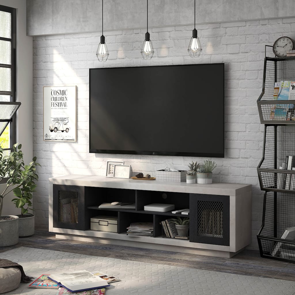 DH BASIC Urban Cement & Black 71" Wide Open Shelf TV Stand by Denhour