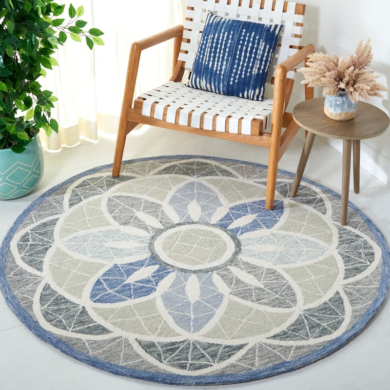 SAFAVIEH Handmade Novelty Edit Novelty Wool Rug - 6' Round - Grey/Blue