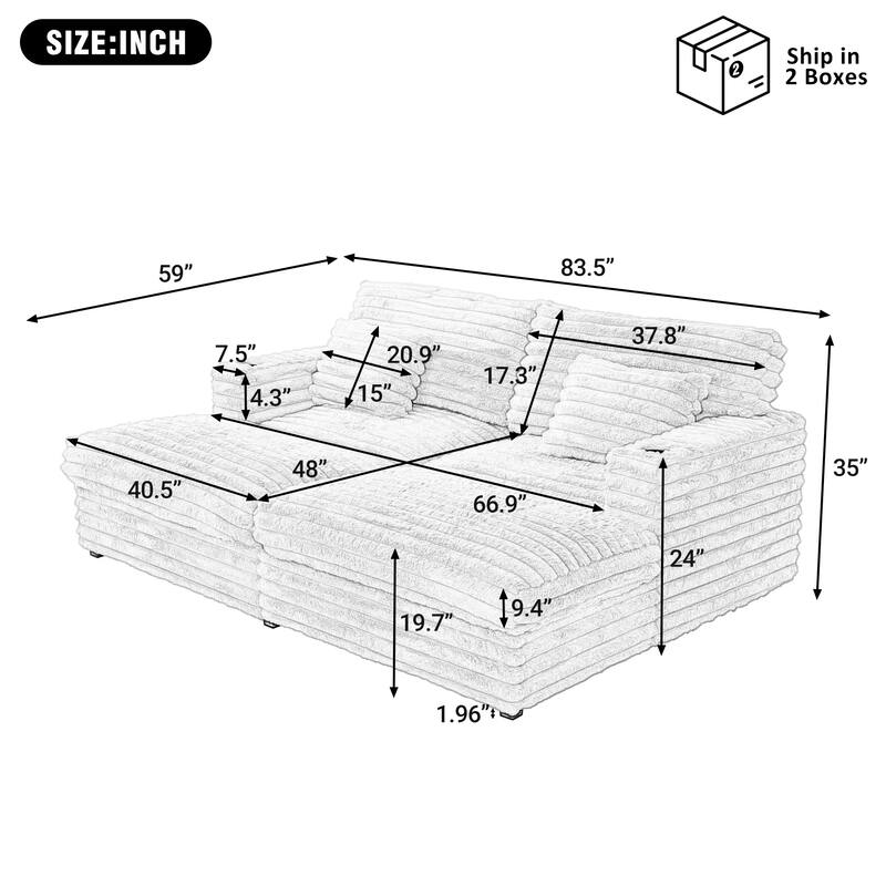 Oversized Double Chaise Lounge Sofa, Living Room 2 Seater Sofa Upholstered Sleeper Sofa Bed Daybed with USB Ports & Cup Holders