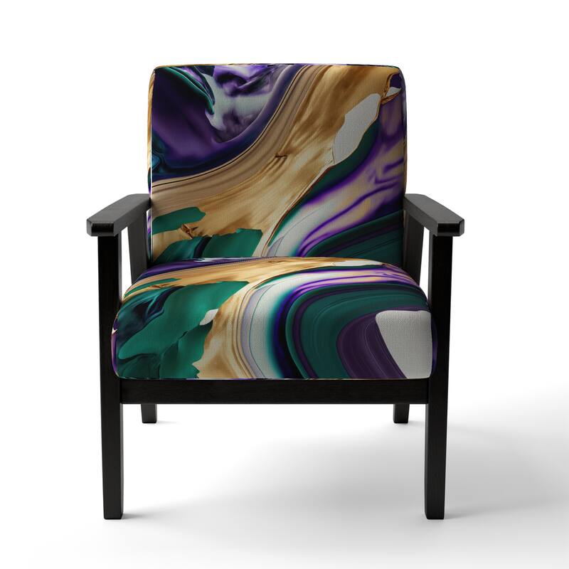 Designart "Purple, Green And Gold Bold Strokes I" Upholstered Modern & Contemporary Accent Chair and Modern Arm Chair