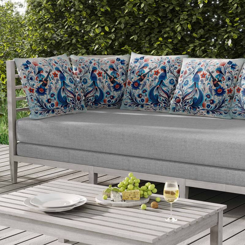 Musical Farry Indoor/Outdoor Reversible Throw Pillow White and Blue