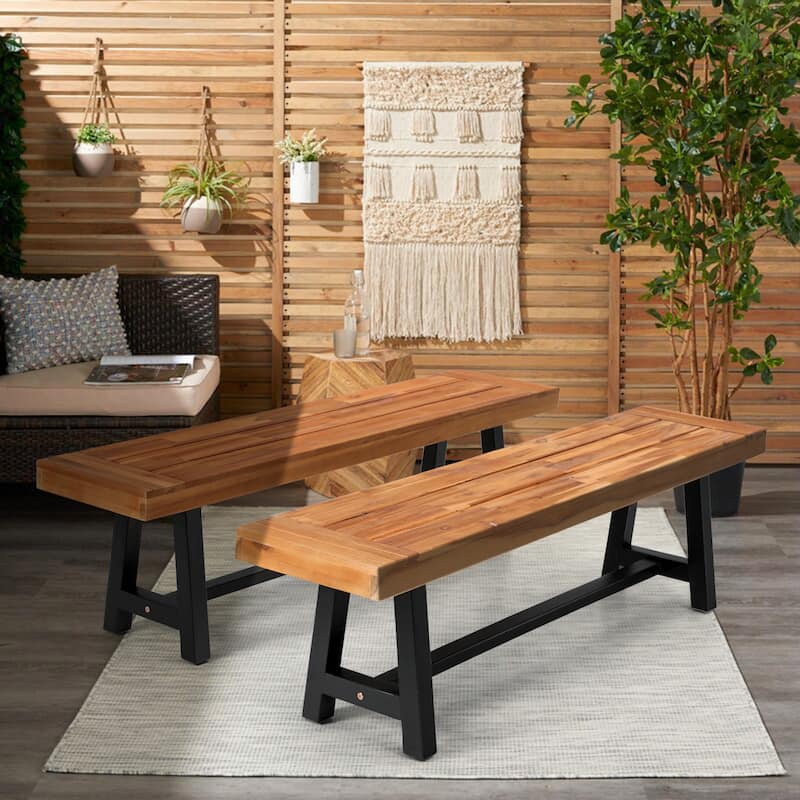 Sophia & William 2/3-Piece Wooden Garden Benches with or without the Wooden Garden Table - Honey - 2-Piece Sets