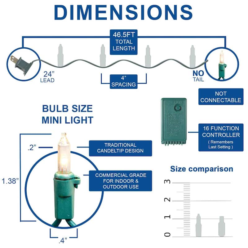 RetroGlo® 46.5' LED Chasing Lights, 140 Clear Bulbs, 16 Functions, Vintage Look