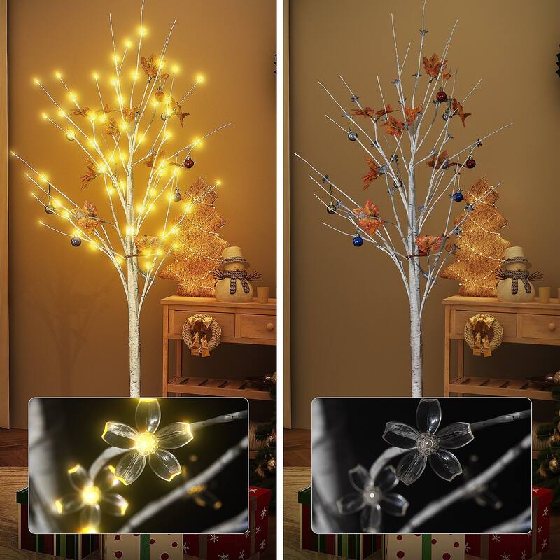 Pre-lit Artificial Tree Birch Tree Christmas Holiday Party Decorations Starlit Tree for Indoor Outdoor Use, 3 Pieces Sets