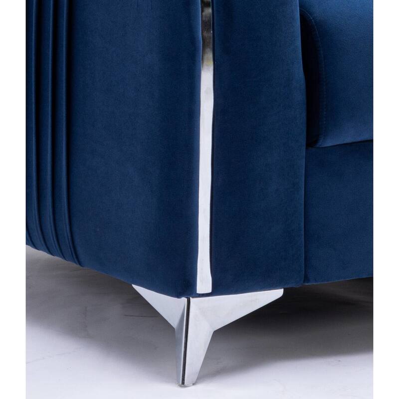 Blue Modern 38" Velvet Upholstered Accent Chair with Polished Chrome Trim Legs and Vertical Pleated Design